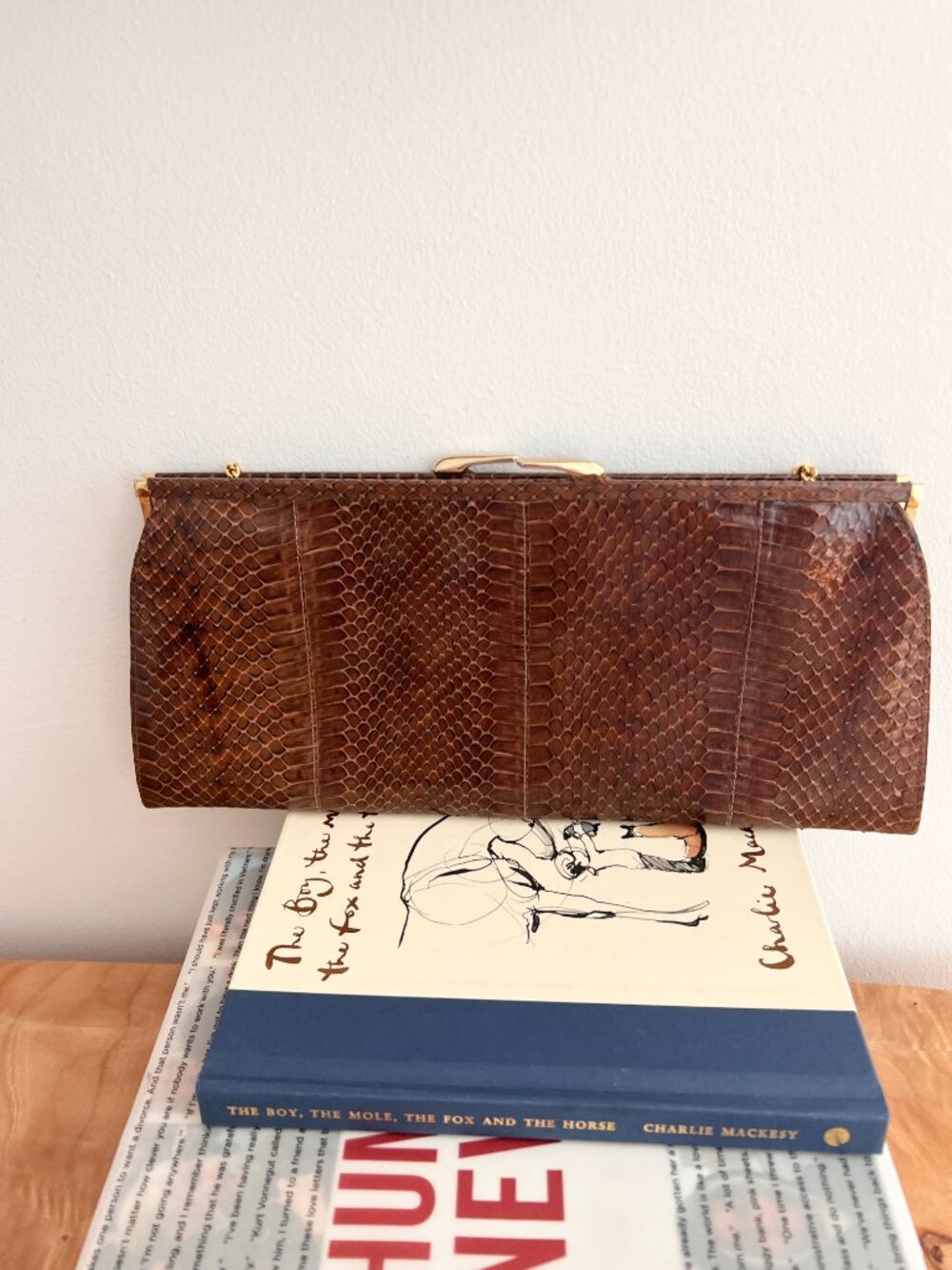 Vintage Brown Snakeskin Clutch